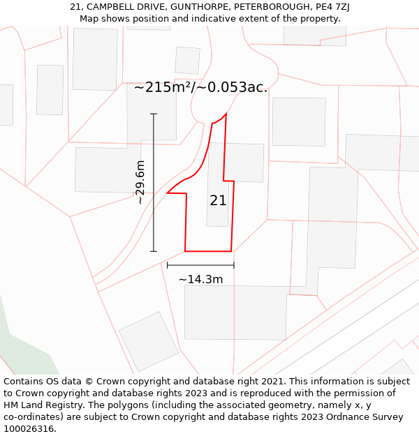 21, CAMPBELL DRIVE, GUNTHORPE, PETERBOROUGH, PE4 7ZJ: Plot and title map