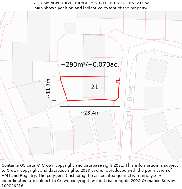 21, CAMPION DRIVE, BRADLEY STOKE, BRISTOL, BS32 0EW: Plot and title map