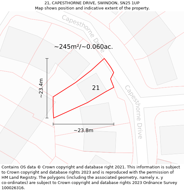 21, CAPESTHORNE DRIVE, SWINDON, SN25 1UP: Plot and title map