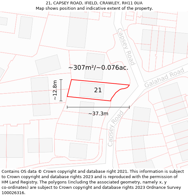 21, CAPSEY ROAD, IFIELD, CRAWLEY, RH11 0UA: Plot and title map