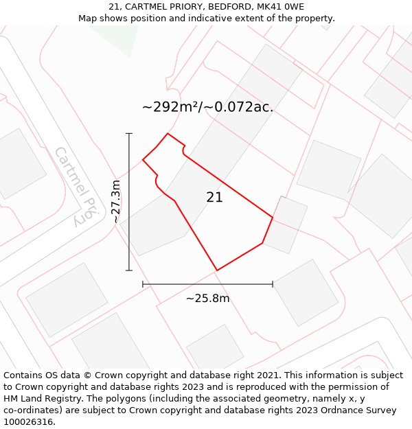 21, CARTMEL PRIORY, BEDFORD, MK41 0WE: Plot and title map