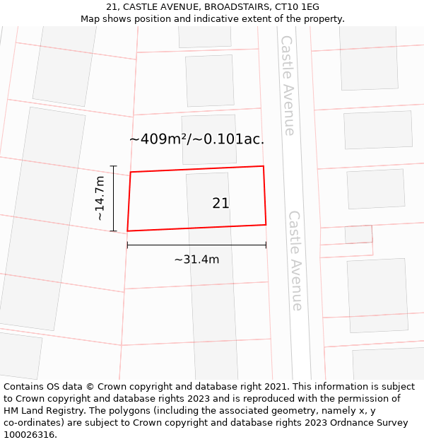 21, CASTLE AVENUE, BROADSTAIRS, CT10 1EG: Plot and title map