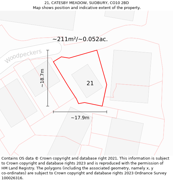 21, CATESBY MEADOW, SUDBURY, CO10 2BD: Plot and title map