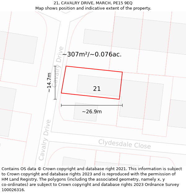 21, CAVALRY DRIVE, MARCH, PE15 9EQ: Plot and title map