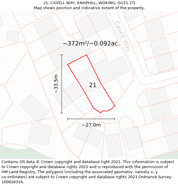 21, CAVELL WAY, KNAPHILL, WOKING, GU21 2TJ: Plot and title map