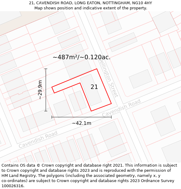 21, CAVENDISH ROAD, LONG EATON, NOTTINGHAM, NG10 4HY: Plot and title map