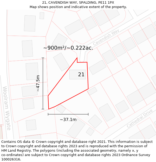 21, CAVENDISH WAY, SPALDING, PE11 1PX: Plot and title map