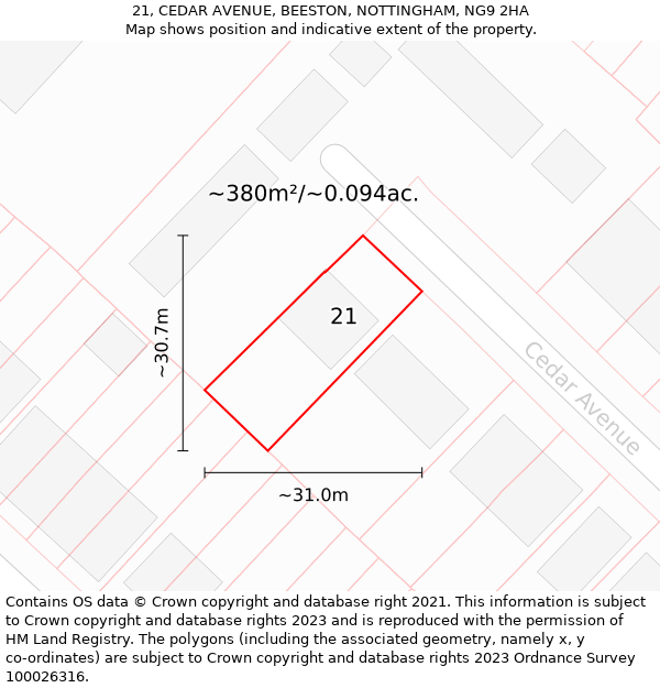 21, CEDAR AVENUE, BEESTON, NOTTINGHAM, NG9 2HA: Plot and title map