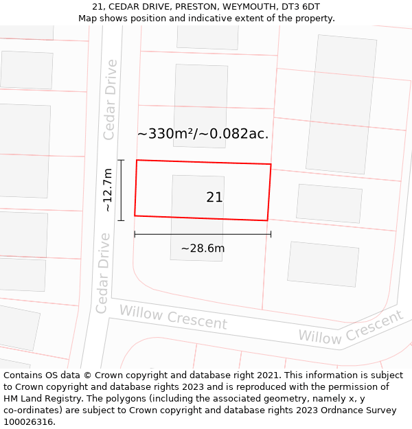 21, CEDAR DRIVE, PRESTON, WEYMOUTH, DT3 6DT: Plot and title map