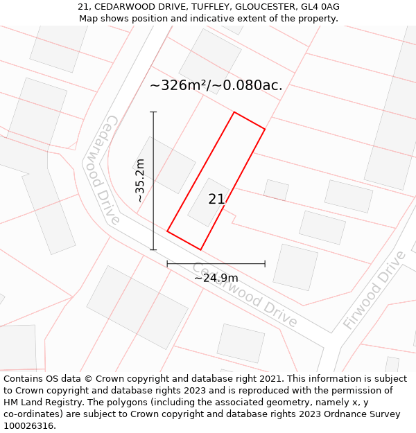 21, CEDARWOOD DRIVE, TUFFLEY, GLOUCESTER, GL4 0AG: Plot and title map