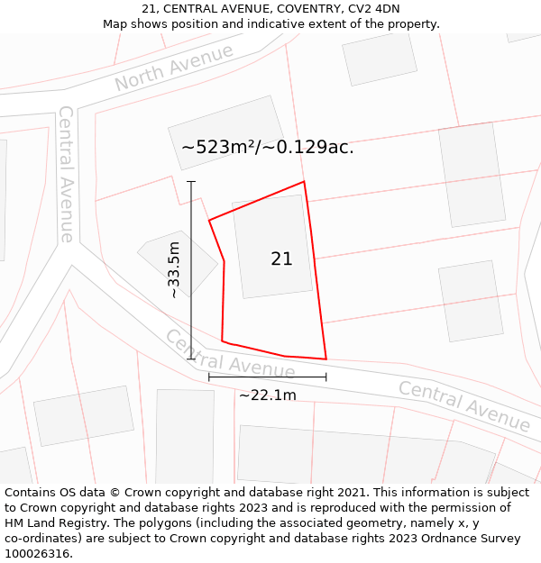 21, CENTRAL AVENUE, COVENTRY, CV2 4DN: Plot and title map