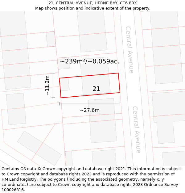 21, CENTRAL AVENUE, HERNE BAY, CT6 8RX: Plot and title map