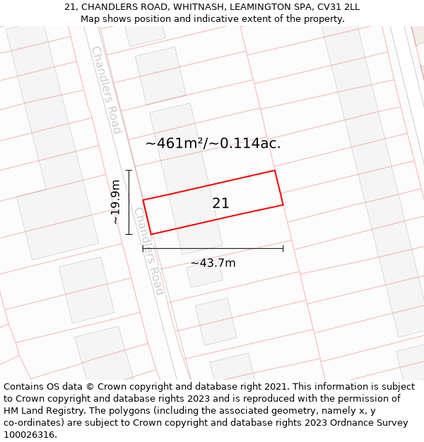 21, CHANDLERS ROAD, WHITNASH, LEAMINGTON SPA, CV31 2LL: Plot and title map