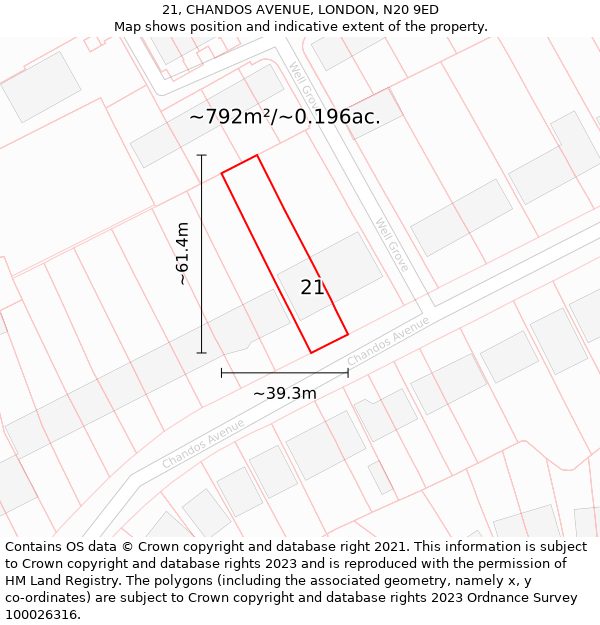 21, CHANDOS AVENUE, LONDON, N20 9ED: Plot and title map