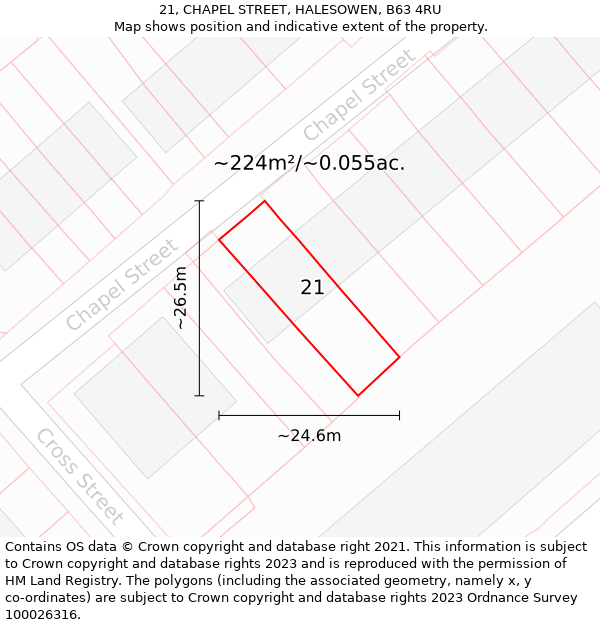 21, CHAPEL STREET, HALESOWEN, B63 4RU: Plot and title map