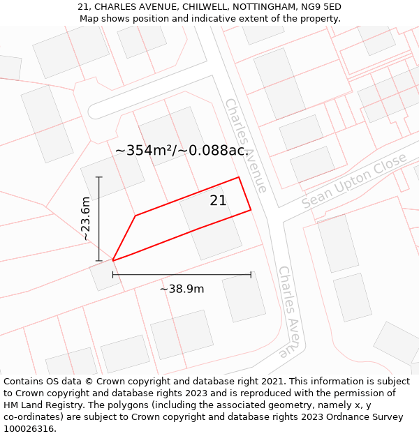 21, CHARLES AVENUE, CHILWELL, NOTTINGHAM, NG9 5ED: Plot and title map