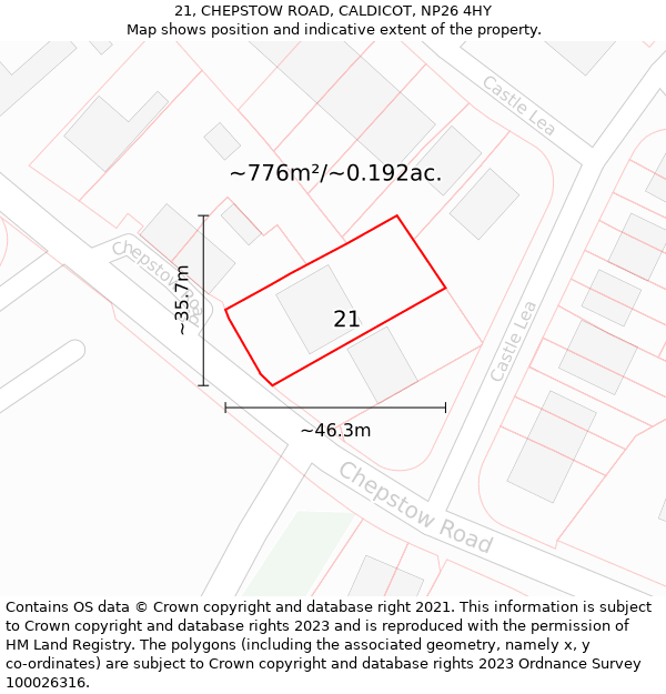 21, CHEPSTOW ROAD, CALDICOT, NP26 4HY: Plot and title map