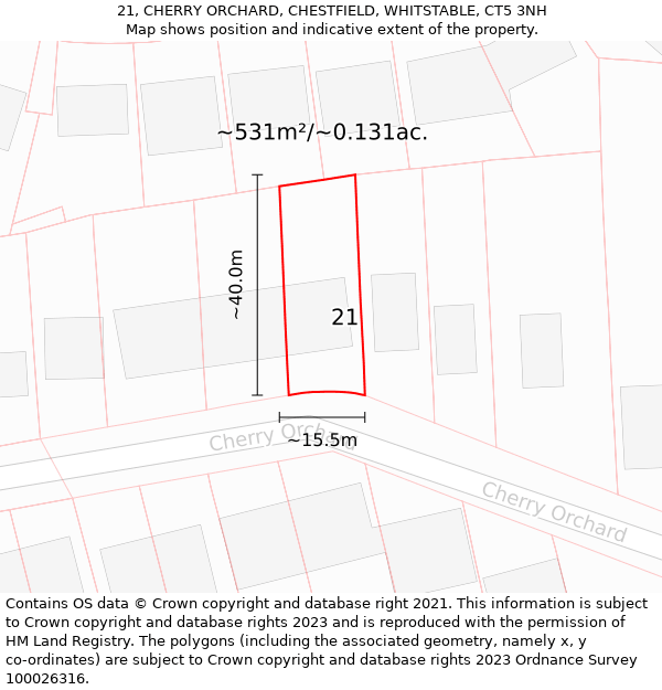 21, CHERRY ORCHARD, CHESTFIELD, WHITSTABLE, CT5 3NH: Plot and title map