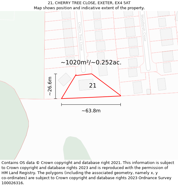 21, CHERRY TREE CLOSE, EXETER, EX4 5AT: Plot and title map