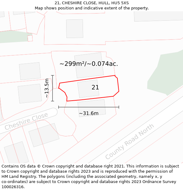 21, CHESHIRE CLOSE, HULL, HU5 5XS: Plot and title map