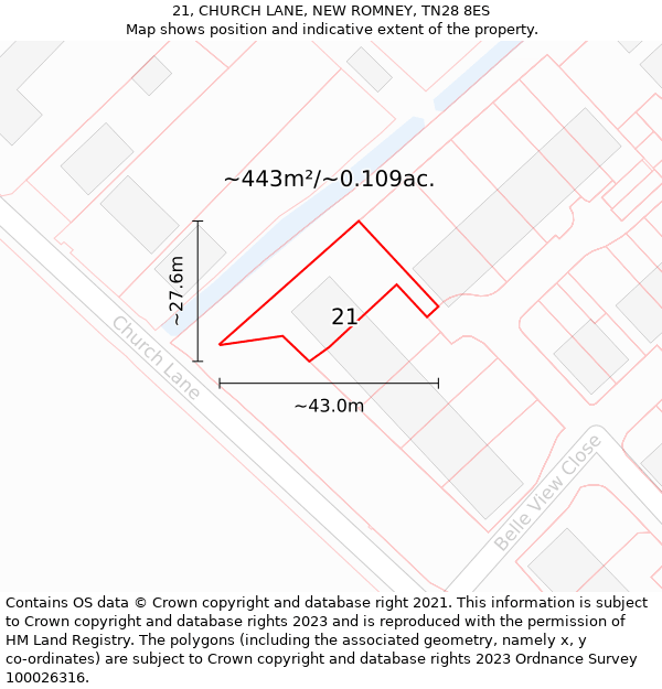 21, CHURCH LANE, NEW ROMNEY, TN28 8ES: Plot and title map