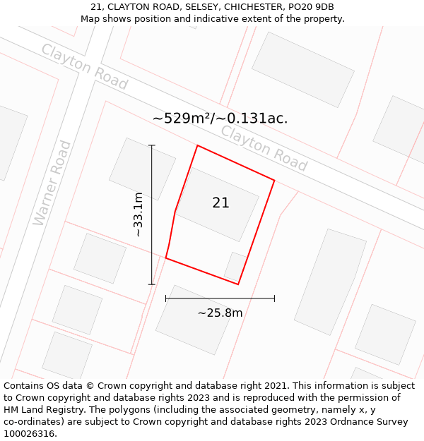 21, CLAYTON ROAD, SELSEY, CHICHESTER, PO20 9DB: Plot and title map