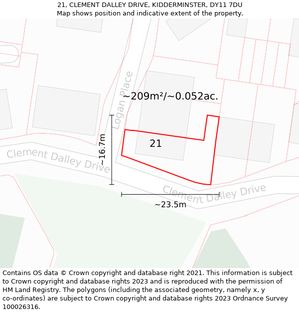 21, CLEMENT DALLEY DRIVE, KIDDERMINSTER, DY11 7DU: Plot and title map