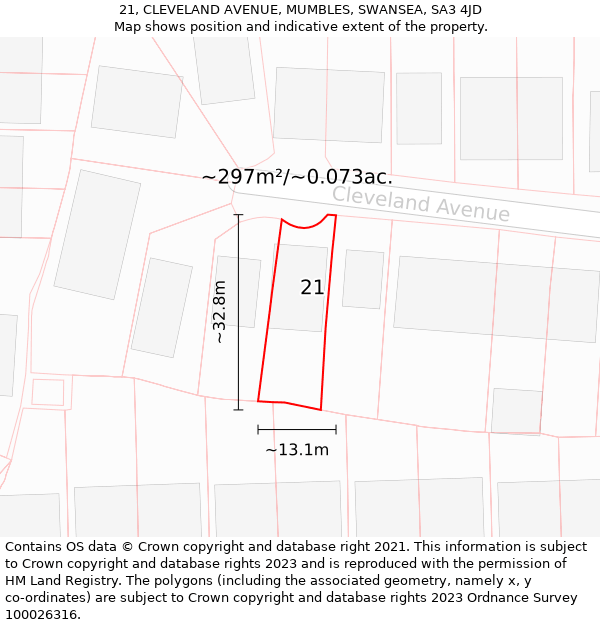 21, CLEVELAND AVENUE, MUMBLES, SWANSEA, SA3 4JD: Plot and title map