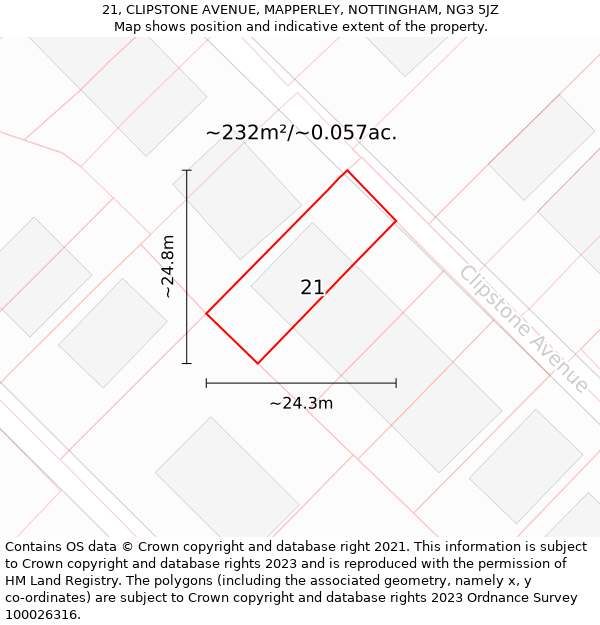 21, CLIPSTONE AVENUE, MAPPERLEY, NOTTINGHAM, NG3 5JZ: Plot and title map