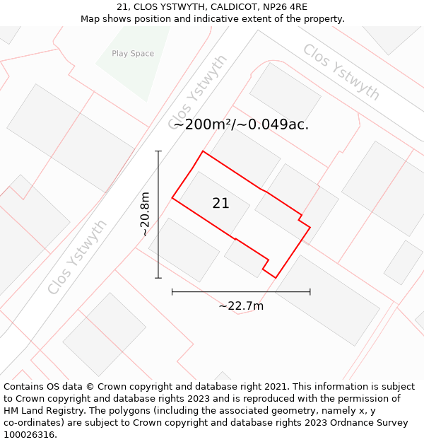 21, CLOS YSTWYTH, CALDICOT, NP26 4RE: Plot and title map