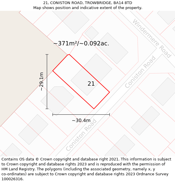 21, CONISTON ROAD, TROWBRIDGE, BA14 8TD: Plot and title map