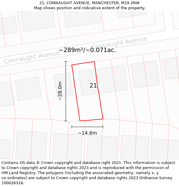 21, CONNAUGHT AVENUE, MANCHESTER, M19 2NW: Plot and title map