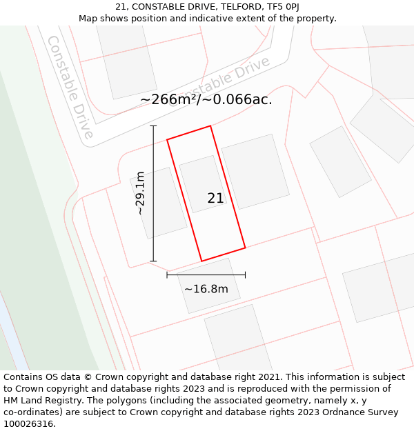 21, CONSTABLE DRIVE, TELFORD, TF5 0PJ: Plot and title map