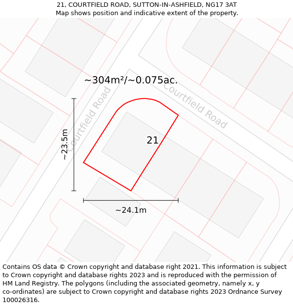 21, COURTFIELD ROAD, SUTTON-IN-ASHFIELD, NG17 3AT: Plot and title map