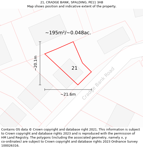 21, CRADGE BANK, SPALDING, PE11 3AB: Plot and title map