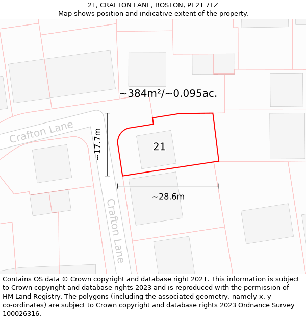 21, CRAFTON LANE, BOSTON, PE21 7TZ: Plot and title map