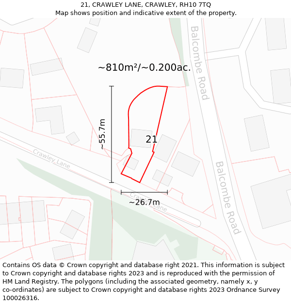 21, CRAWLEY LANE, CRAWLEY, RH10 7TQ: Plot and title map