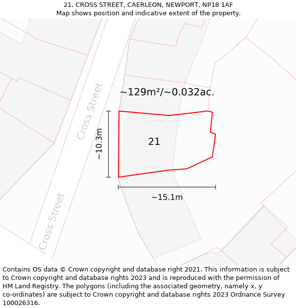 21, CROSS STREET, CAERLEON, NEWPORT, NP18 1AF: Plot and title map