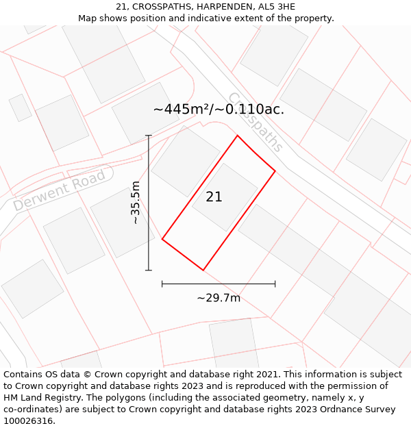 21, CROSSPATHS, HARPENDEN, AL5 3HE: Plot and title map