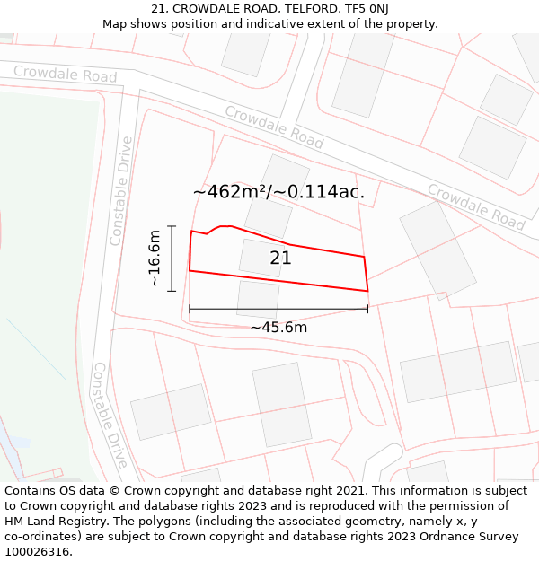 21, CROWDALE ROAD, TELFORD, TF5 0NJ: Plot and title map