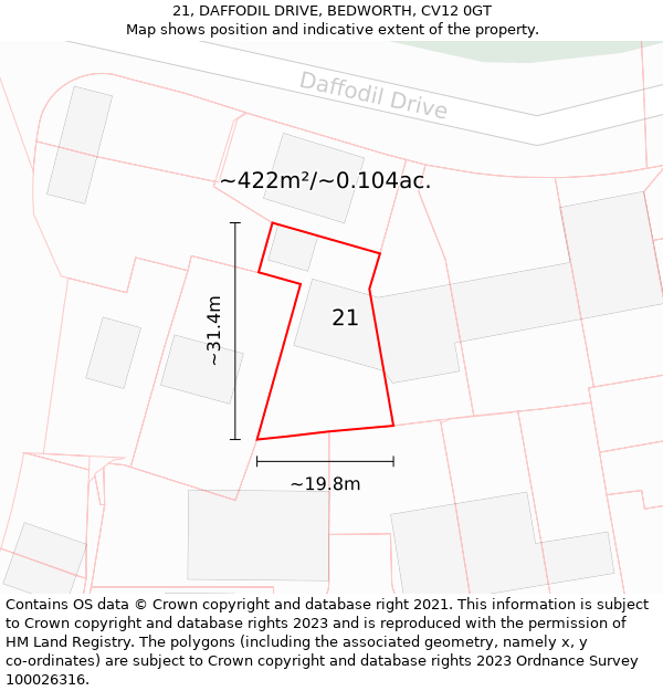 21, DAFFODIL DRIVE, BEDWORTH, CV12 0GT: Plot and title map