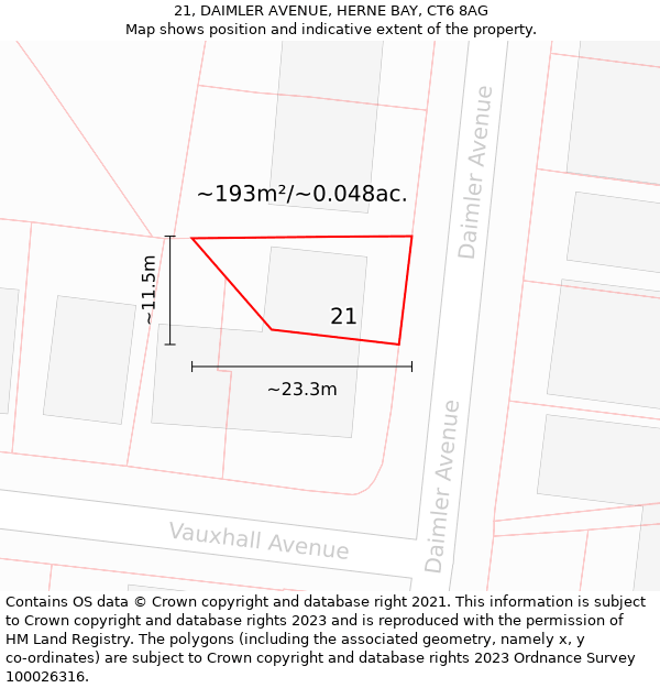 21, DAIMLER AVENUE, HERNE BAY, CT6 8AG: Plot and title map