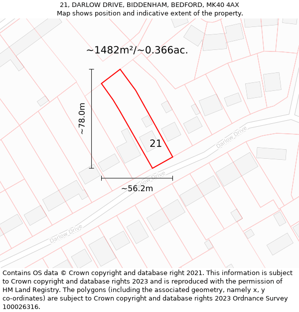 21, DARLOW DRIVE, BIDDENHAM, BEDFORD, MK40 4AX: Plot and title map