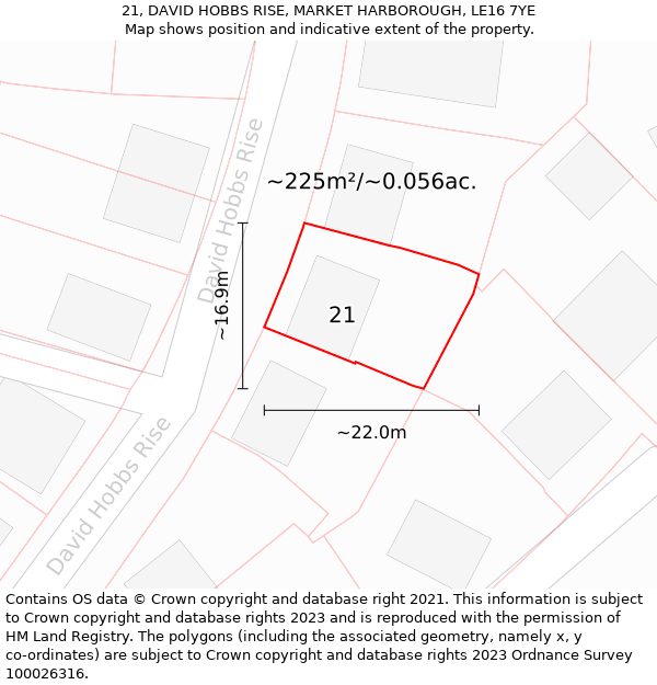 21, DAVID HOBBS RISE, MARKET HARBOROUGH, LE16 7YE: Plot and title map