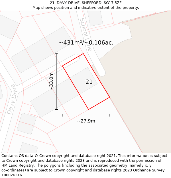 21, DAVY DRIVE, SHEFFORD, SG17 5ZF: Plot and title map