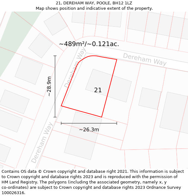 21, DEREHAM WAY, POOLE, BH12 1LZ: Plot and title map