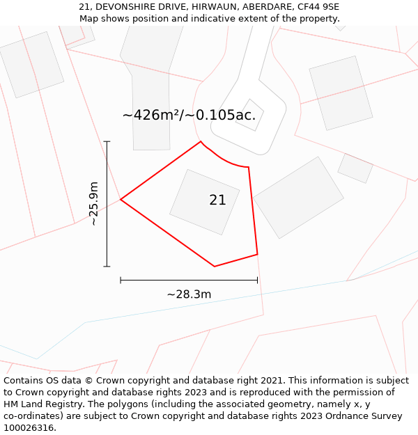 21, DEVONSHIRE DRIVE, HIRWAUN, ABERDARE, CF44 9SE: Plot and title map