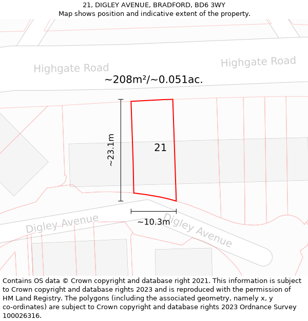 21, DIGLEY AVENUE, BRADFORD, BD6 3WY: Plot and title map