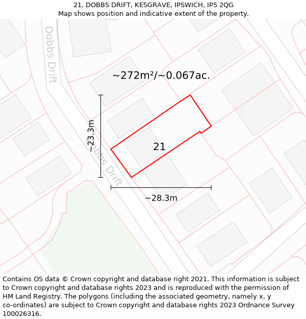 21, DOBBS DRIFT, KESGRAVE, IPSWICH, IP5 2QG: Plot and title map