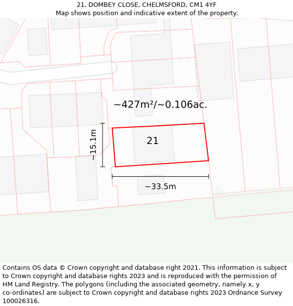 21, DOMBEY CLOSE, CHELMSFORD, CM1 4YF: Plot and title map